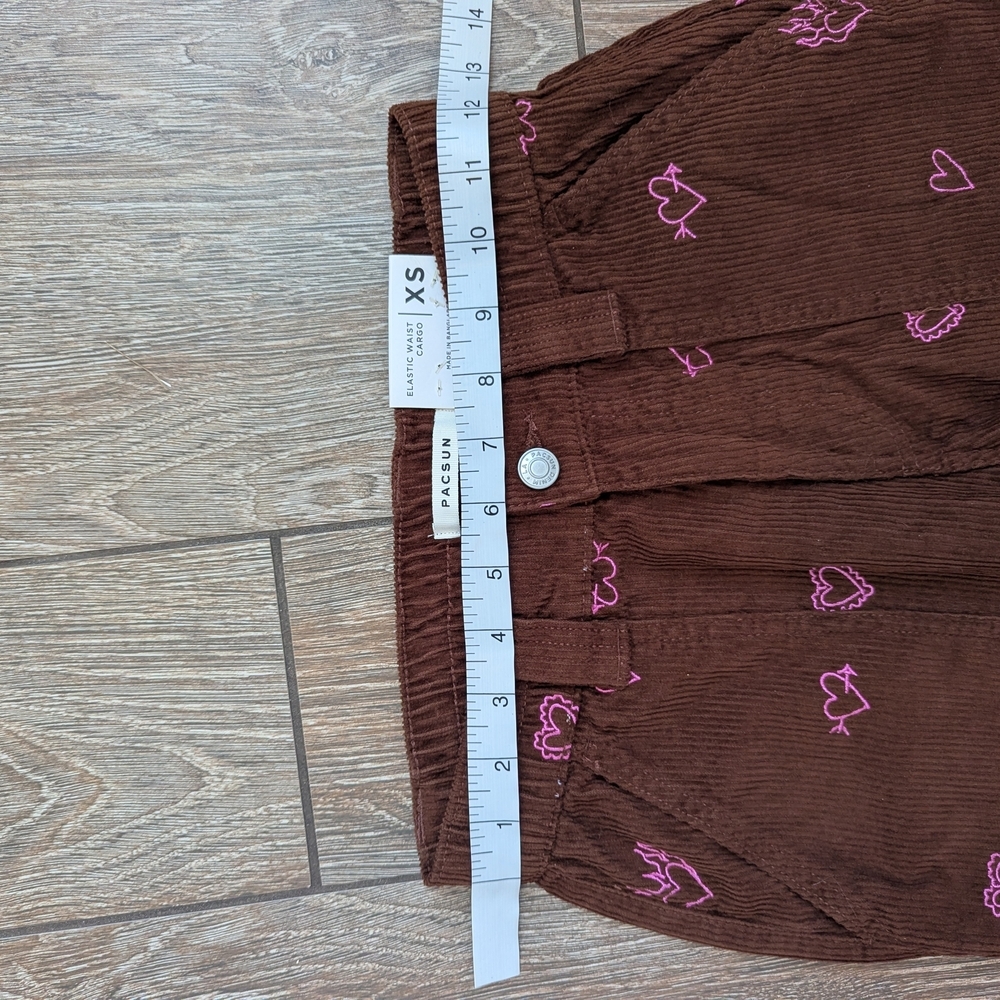 PacSun Heartbreaker Brown Corduroy Cargo Pants Size XS Elastic Waist Straight - Picture 7 of 11
